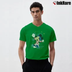 Men’s 1990s Mickey Mouse Night Sleep Disney V-Neck Tee in irish green | Sharp, Breathable, Everyday Staple