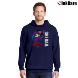 Men’s 1990s Mickey Mouse Skiing Vail Cartoon Pullover Hoodie in navy | Cozy, Durable, Modern Fit