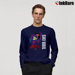 Men’s 1990s Mickey Mouse Skiing Vail Cartoon Long-Sleeve Shirt in navy | Sleek, Lightweight, Year-Round Wear