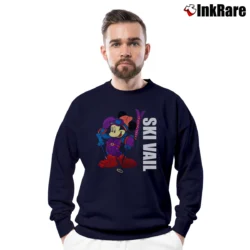 Men’s 1990s Mickey Mouse Skiing Vail Cartoon Crewneck Sweatshirt in navy | Cozy Fabric, Clean Style