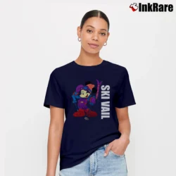 Women’s 1990s Mickey Mouse Skiing Vail Cartoon Signature T-Shirt in navy | Soft, Flattering Fit