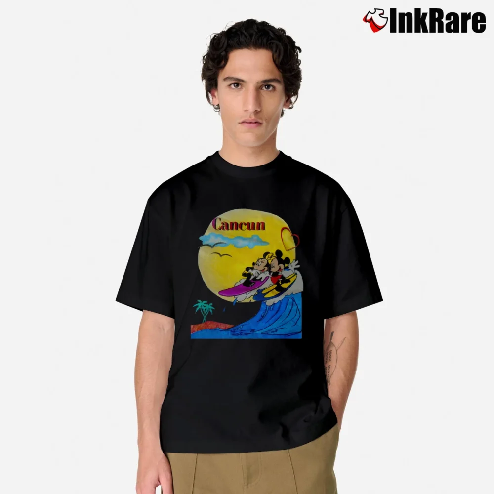 Men’s 1990s Mickey Mouse Surfboard Skateboard Disney Classic T-Shirt in black | Soft, Breathable Everyday Wear