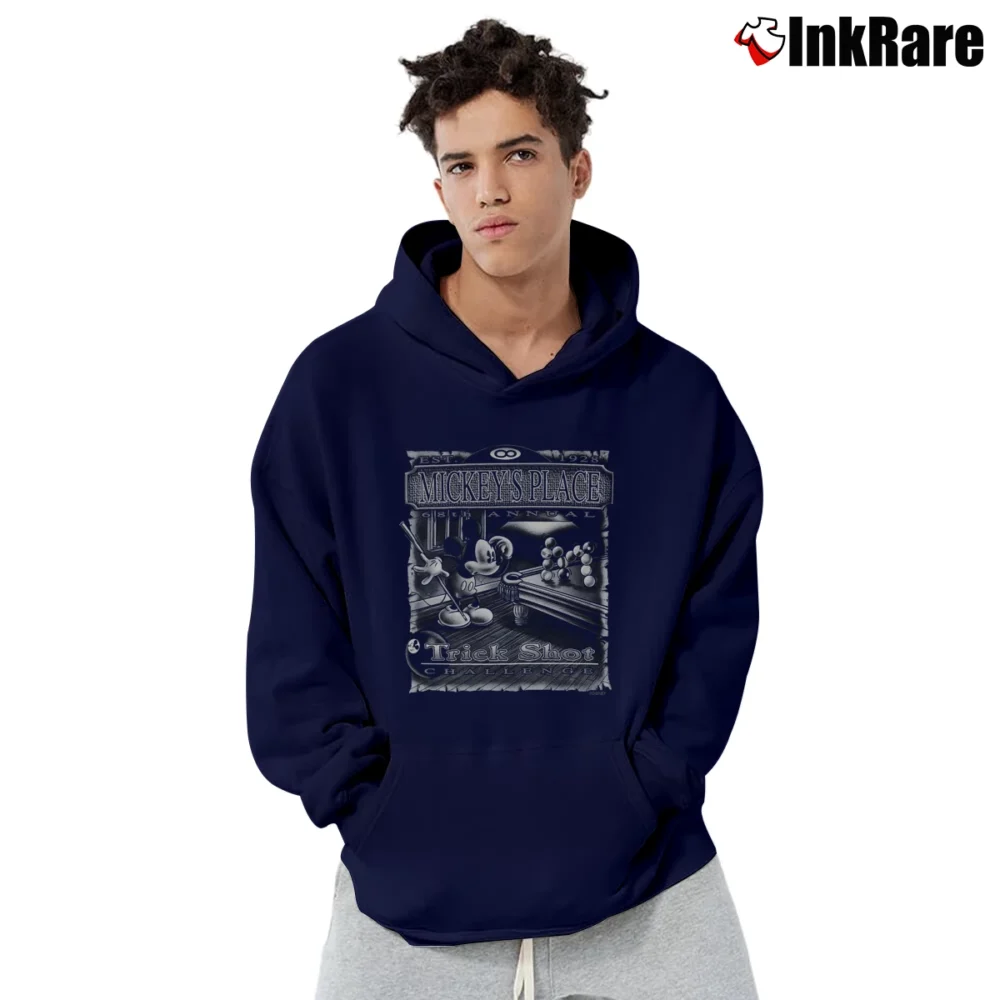 Men’s 1990s Mickey Mouse Walt Disney Classic Billiards Pullover Hoodie in navy | Cozy, Durable, Modern Fit