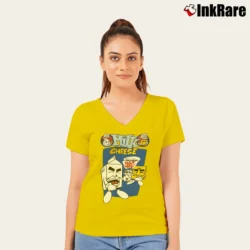 Women’s 1990s Milk And Cheese Comic Book Marvel Dc Underground V-Neck Tee in yellow | Chic Neckline, Soft Texture