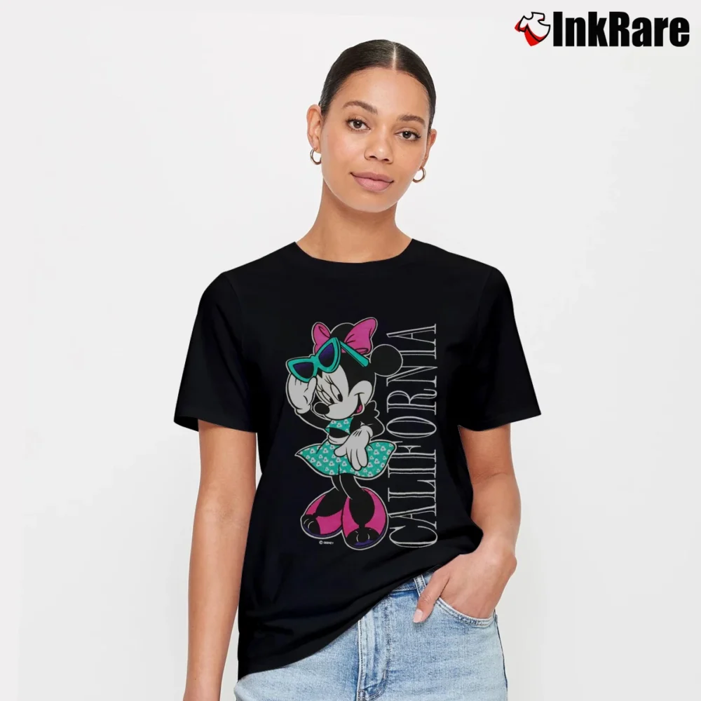 Women’s 1990s Minnie Mouse California Cartoon Signature T-Shirt in black | Soft, Flattering Fit