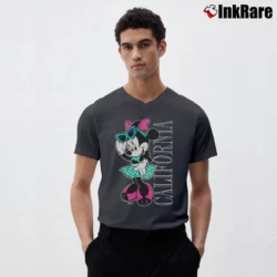 Men’s 1990s Minnie Mouse California Cartoon V-Neck Tee in charcoal | Sharp, Breathable, Everyday Staple