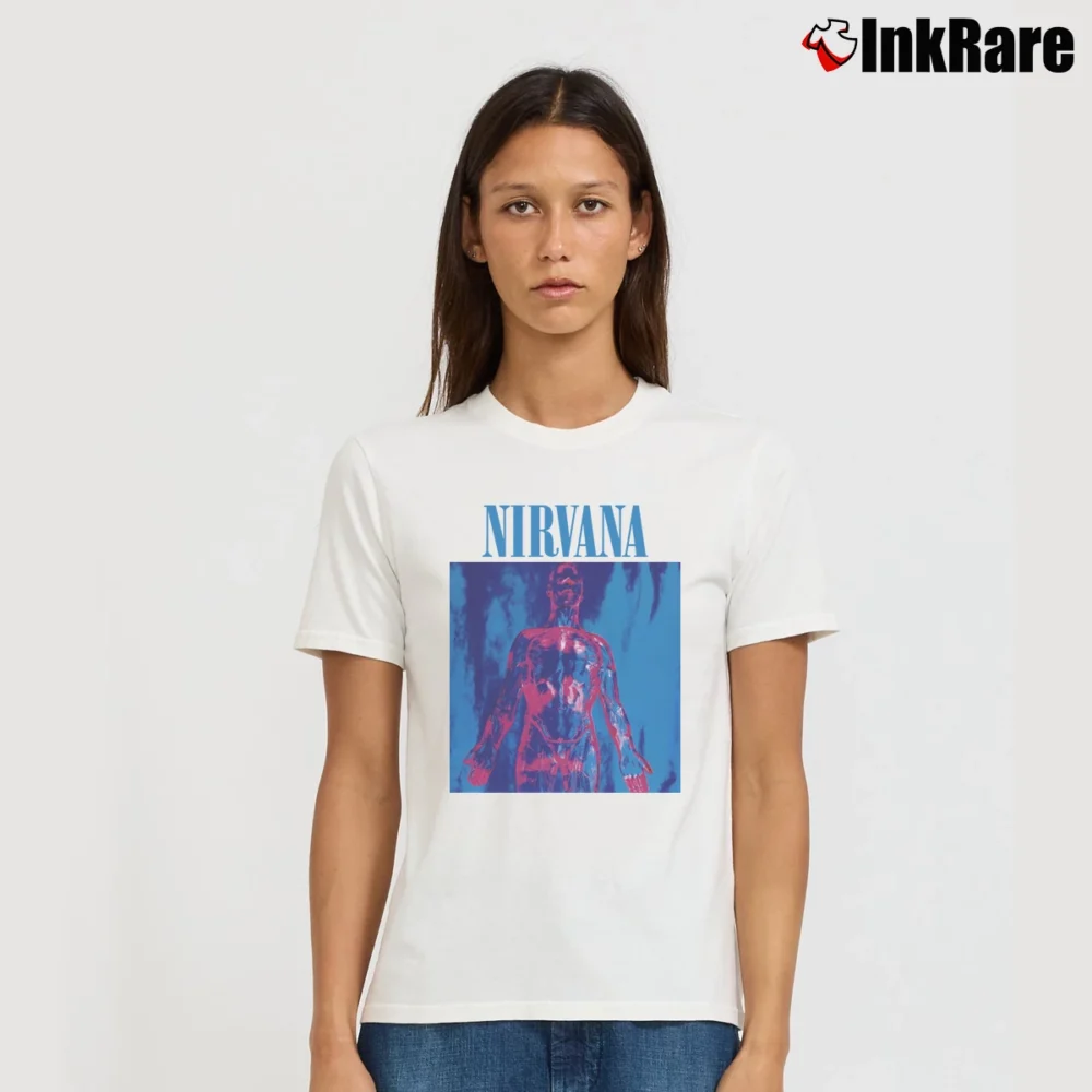 Women’s 1990s Nirvana Sliver Promo Grunge Kurt Cobain Signature T-Shirt in white | Soft, Flattering Fit