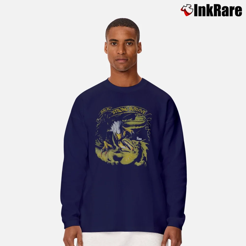 Men’s 1990s Only The Strong Survive Dragon Harley Davidson Biker Long-Sleeve Shirt in navy | Sleek, Lightweight, Year-Round Wear