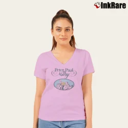 Women’s 1990s Peter Paul & Mary Puff The Magic Dragon Concert Tour American V-Neck Tee in light pink | Chic Neckline, Soft Texture