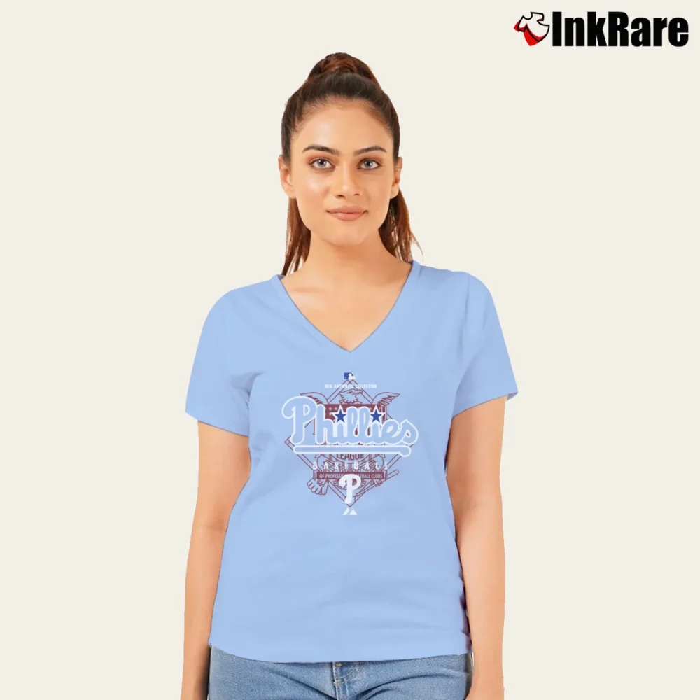 Women’s 1990s Philadelphia Phillies MLB Baseball V-Neck Tee in light blue | Chic Neckline, Soft Texture