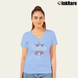 Women’s 1990s Philadelphia Phillies MLB Baseball V-Neck Tee in light blue | Chic Neckline, Soft Texture