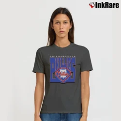 Women’s 1990s Philadelphia Phillies Red Graphic Fan Signature T-Shirt in charcoal | Soft, Flattering Fit