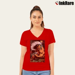 Women’s 1990s Pitt Dale Keown Marvel Comics Artist Promo V-Neck Tee in red | Chic Neckline, Soft Texture