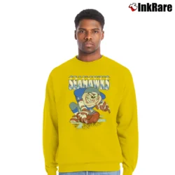 Men’s 1990s Seattle Seahawks Taz Looney Tunes Football Crewneck Sweatshirt in yellow | Cozy Fabric, Clean Style