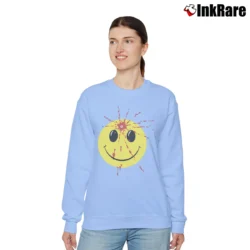 Women’s 1990s Smiley Face Headshot Graphic Relaxed Sweatshirt in light blue | Soft, Laid-Back Vibe