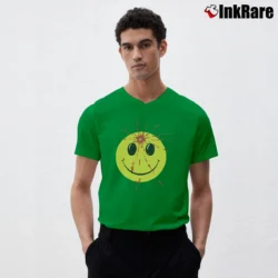 Men’s 1990s Smiley Face Headshot Graphic V-Neck Tee in irish green | Sharp, Breathable, Everyday Staple