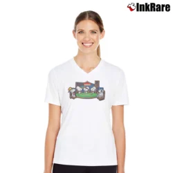 Women’s 1990s Snoopy Dogs Playing Poker V-Neck Tee in white | Chic Neckline, Soft Texture