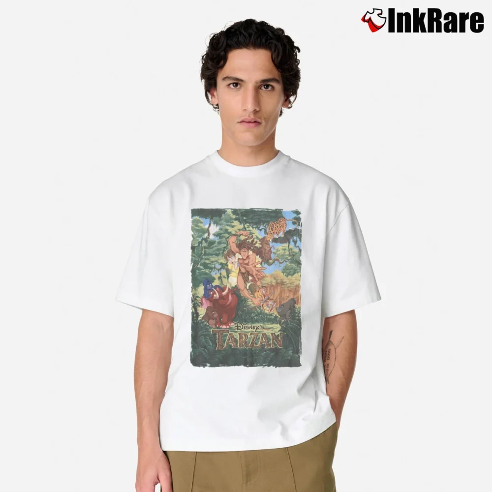 Men’s 1990s Tarzan Movie Promo Disney Classic T-Shirt in white | Soft, Breathable Everyday Wear
