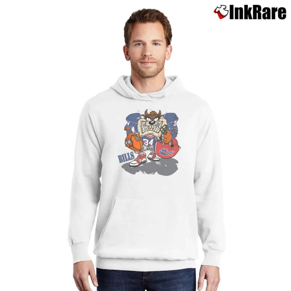 Men’s 1990s Taz Buffalo Bills Looney Tunes Football Pullover Hoodie in white | Cozy, Durable, Modern Fit