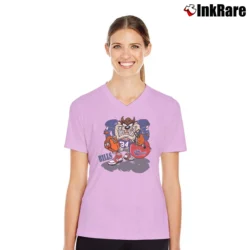 Women’s 1990s Taz Buffalo Bills Looney Tunes Football V-Neck Tee in light pink | Chic Neckline, Soft Texture
