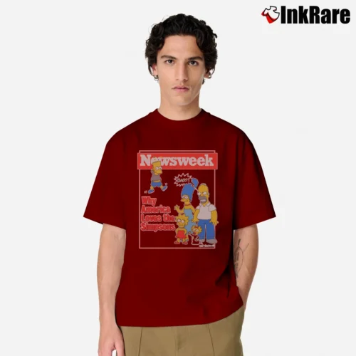 Men’s 1990s The Simpsons Newsweek Classic T-Shirt in maroon | Soft, Breathable Everyday Wear