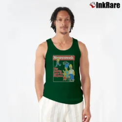 Men’s 1990s The Simpsons Newsweek Tank Top in forest green | Breathable, Active-Friendly Design