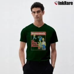 Men’s 1990s The Simpsons Newsweek V-Neck Tee in forest green | Sharp, Breathable, Everyday Staple