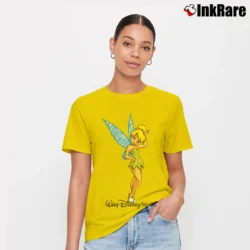 Women’s 1990s Tinkerbell Peter Pan Magic Kingdom Walt Disney Signature T-Shirt in yellow | Soft, Flattering Fit
