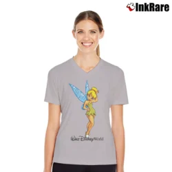 Women’s 1990s Tinkerbell Peter Pan Magic Kingdom Walt Disney V-Neck Tee in sport grey | Chic Neckline, Soft Texture