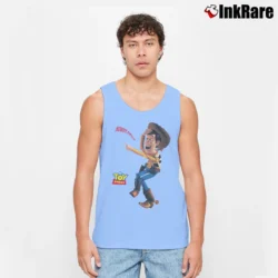 Men’s 1990s Toy Story Woody Pixar Disney Cartoon Tank Top in light blue | Breathable, Active-Friendly Design