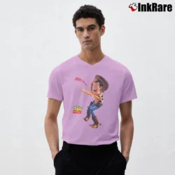 Men’s 1990s Toy Story Woody Pixar Disney Cartoon V-Neck Tee in light pink | Sharp, Breathable, Everyday Staple