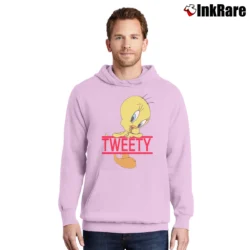 Men’s 1990s Tweety Bird Striped Looney Tunes Cartoon Pullover Hoodie in light pink | Cozy, Durable, Modern Fit