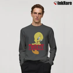 Men’s 1990s Tweety Bird Striped Looney Tunes Cartoon Long-Sleeve Shirt in charcoal | Sleek, Lightweight, Year-Round Wear