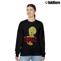 Women’s 1990s Tweety Bird Striped Looney Tunes Cartoon Relaxed Sweatshirt in black | Soft, Laid-Back Vibe