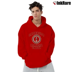 Men’s 1990s University Of Nebraska Omaha Pullover Hoodie in red | Cozy, Durable, Modern Fit