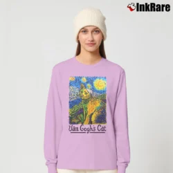 Women’s 1990s Van Gogh's Cat Long-Sleeve Top in light pink | Sleek, Versatile, All-Season