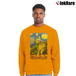 Men’s 1990s Van Gogh's Cat Crewneck Sweatshirt in orange | Cozy Fabric, Clean Style