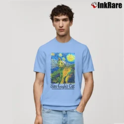 Men’s 1990s Van Gogh's Cat Classic T-Shirt in light blue | Soft, Breathable Everyday Wear
