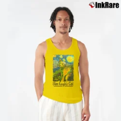 Men’s 1990s Van Gogh's Cat Tank Top in yellow | Breathable, Active-Friendly Design