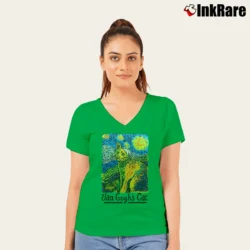 Women’s 1990s Van Gogh's Cat V-Neck Tee in irish green | Chic Neckline, Soft Texture