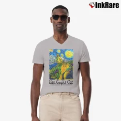 Men’s 1990s Van Gogh's Cat V-Neck Tee in sport grey | Sharp, Breathable, Everyday Staple