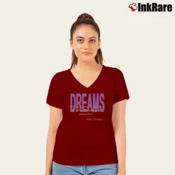 Women’s 1990s Walt Disney Dreams Art Graphic V-Neck Tee in maroon | Chic Neckline, Soft Texture