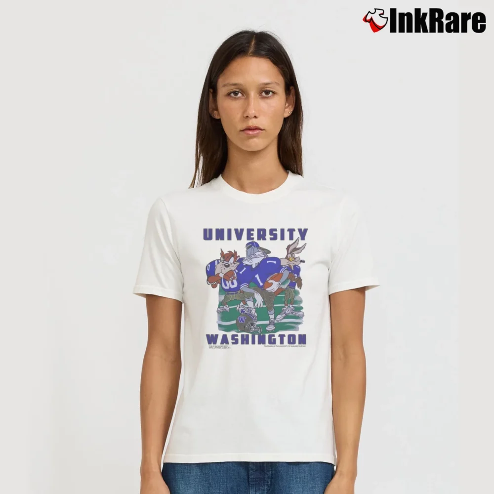Women’s 1990s Washington Huskies Looney Tunes Football Signature T-Shirt in white | Soft, Flattering Fit