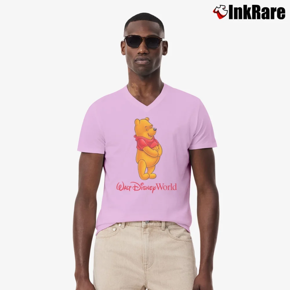 Men’s 1990s Winnie The Pooh Disney World V-Neck Tee in light pink | Sharp, Breathable, Everyday Staple
