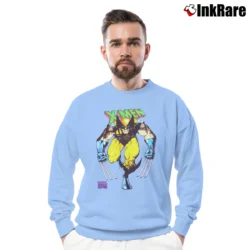 Men’s 1990s Wolverine Marvel Comics Spell Out Crewneck Sweatshirt in light blue | Cozy Fabric, Clean Style