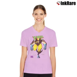 Women’s 1990s Wolverine Marvel Comics Spell Out V-Neck Tee in light pink | Chic Neckline, Soft Texture