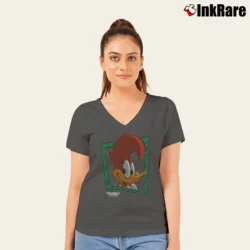 Women’s 1990s Woody Woodpecker Marvel Dc Cartoon Movie V-Neck Tee in charcoal | Chic Neckline, Soft Texture