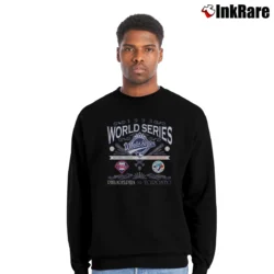 Men’s 1990s World Series Phillies Blue Jays Graphic Crewneck Sweatshirt in black | Cozy Fabric, Clean Style