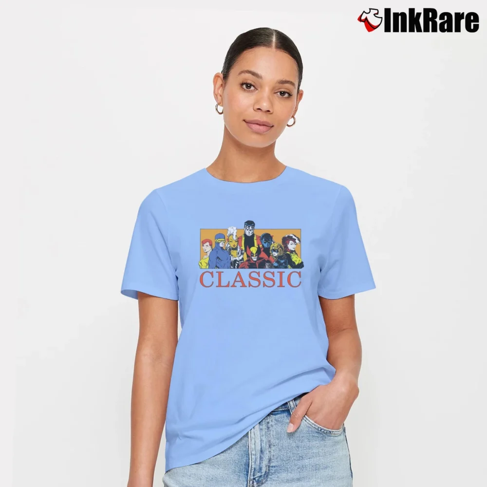 Women’s 1990s X - men Marvel Comics Classic Team Signature T-Shirt in light blue | Soft, Flattering Fit