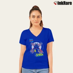 Women’s 1990s X - men Marvel Comics Superhero V-Neck Tee in royal blue | Chic Neckline, Soft Texture